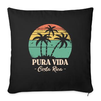 Pura Vida Costa Rica Rétro Coucher de Soleil Palmiers - Housse de coussin décorative 45 x 45 cm - noir - Devant