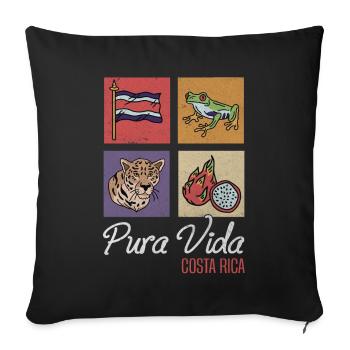 Pura Vida Costa Rica Grenouille tropicale et léopard - Housse de coussin décorative 45 x 45 cm - noir - Devant