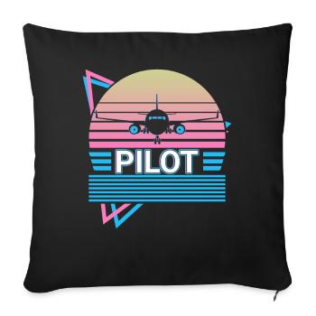 Pilot Airplane Aviator Aviation Retro - Sofa pillowcase 17,3'' x 17,3'' (45 x 45 cm) - black - Front