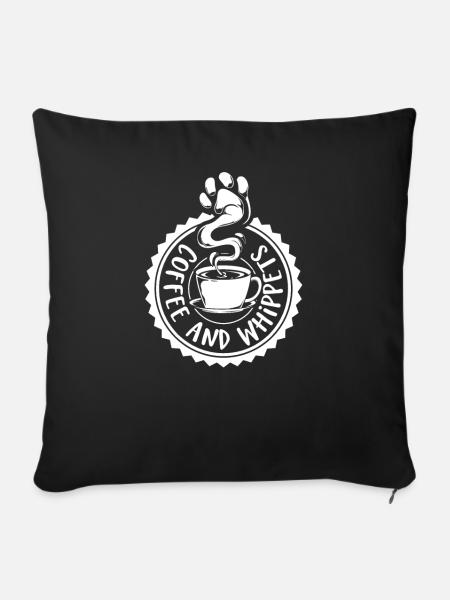 Kaffee und Whippet - Sofakissenbezug 45 x 45 cm - Schwarz