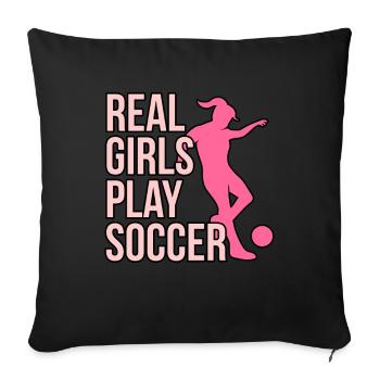Les vraies filles jouent au football - Housse de coussin décorative 45 x 45 cm - noir - Devant