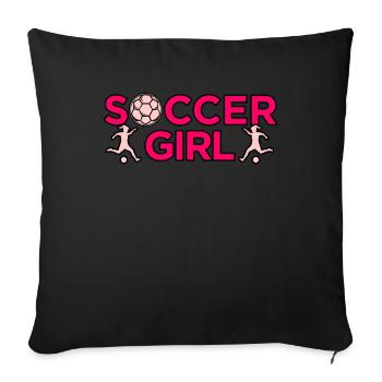 Fille de football Le ballon joue - Housse de coussin décorative 45 x 45 cm - noir - Devant