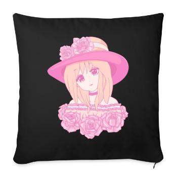 Coquette Aesthetic Pink Anime Girl Downtown - Sofa pillowcase 17,3'' x 17,3'' (45 x 45 cm) - black - Front