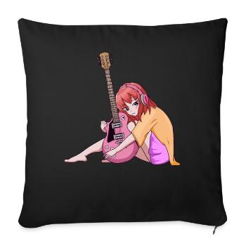 Downtown Girl Esthétique Anime Girl E-Guitar - Housse de coussin décorative 45 x 45 cm - noir - Devant