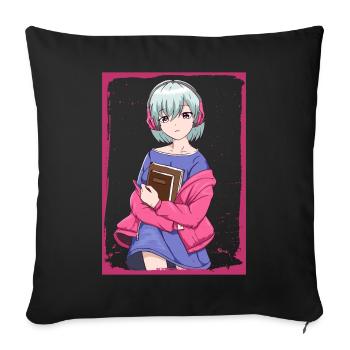 Downtown Girl Esthétique Anime Fille Coquette - Housse de coussin décorative 45 x 45 cm - noir - Devant