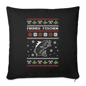 Frohes Fischen Angler Weihnachts Fest Geschenk - Sofakissenbezug 45 x 45 cm - Schwarz - Vorne