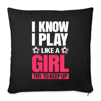 Football féminin - Housse de coussin décorative 45 x 45 cm - noir - Devant