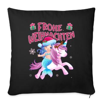 Weihnachten Einhorn und Meerjungfrau Nikolaus - Sofakissenbezug 45 x 45 cm - Schwarz - Vorne