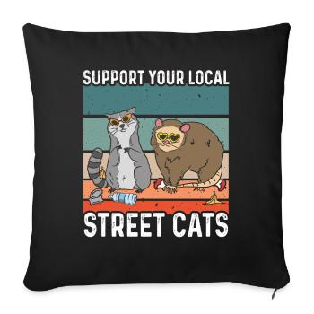 Soutenez votre cadeau de raton laveur local Street Cats - Housse de coussin décorative 45 x 45 cm - noir - Devant