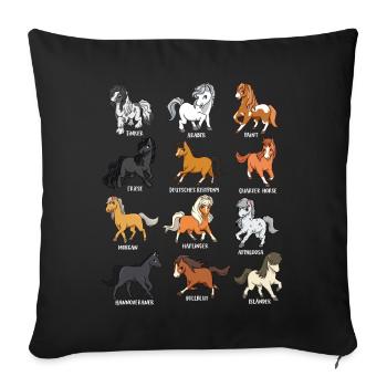 De nombreuses races de chevaux - Chevaux Kawaii de dessin animé - Housse de coussin décorative 45 x 45 cm - noir - Devant