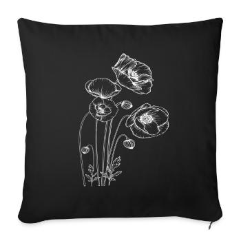 Coquelicot en fleurs blanches Flora Natural - Housse de coussin décorative 45 x 45 cm - noir - Devant