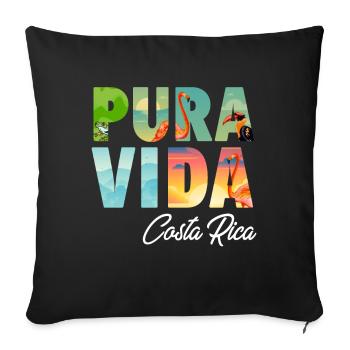 Pura Vida Costa Rica Perroquet Jungle Tropicale - Housse de coussin décorative 45 x 45 cm - noir - Devant
