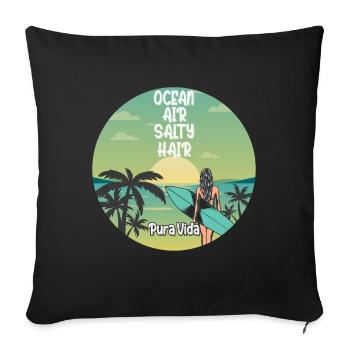 Ocean Air Salty Hair Pura Vida Surfen Surfing - Housse de coussin décorative 45 x 45 cm - noir - Devant