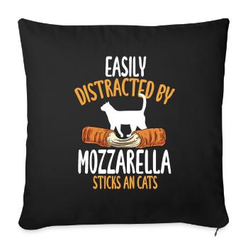 Easily distracted by mozzarella sticks and cat - Sofa pillowcase 17,3'' x 17,3'' (45 x 45 cm) - black - Front
