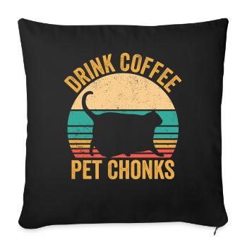 Chonk Meme Cat Boire Café Pet Chonks - Housse de coussin décorative 45 x 45 cm - noir - Devant
