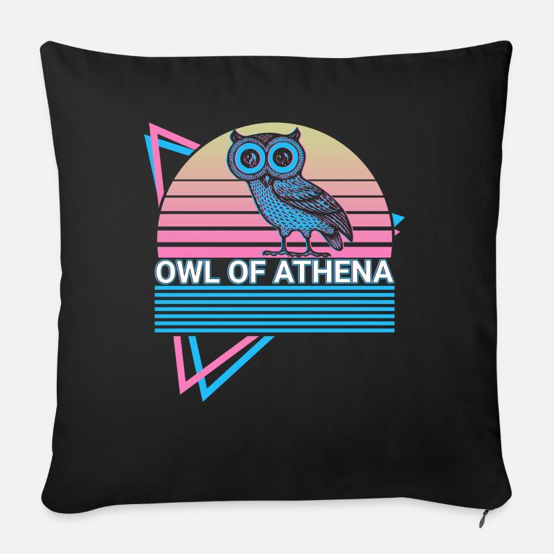 Eule der Athene Retro - Sofakissenbezug 45 x 45 cm - Schwarz