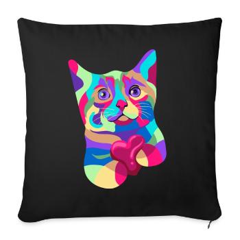 Katze Herz Aquarell Kunst - Sofakissenbezug 45 x 45 cm - Schwarz - Vorne