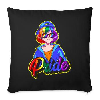 Gay Pride Japonais Cool Anime Girl Reg - Housse de coussin décorative 45 x 45 cm - noir - Devant