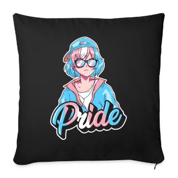 Transgender Pride Japonais Cool Anime Girl Tra - Housse de coussin décorative 45 x 45 cm - noir - Devant