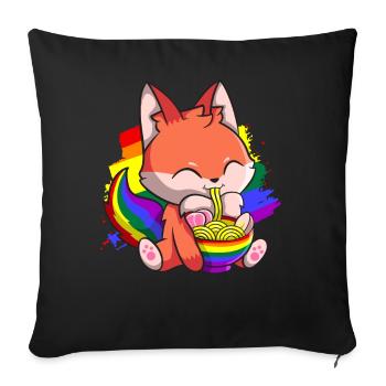 Gay Pride Kawaii Fox Ramen Noodles Rainbow Fla - Sofa pillowcase 17,3'' x 17,3'' (45 x 45 cm) - black - Front