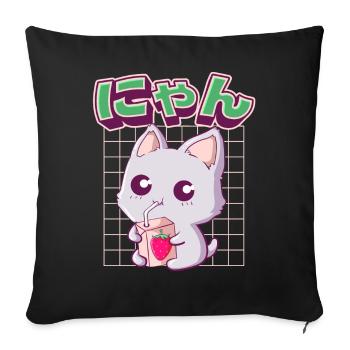 Kawaii Cat Japanese Strawberry Milk - Sofa pillowcase 17,3'' x 17,3'' (45 x 45 cm) - black - Front