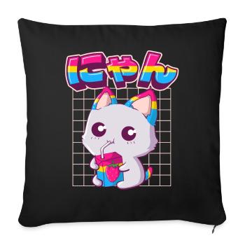 Pansexual Pride Kawaii Cat Lait de fraise Pansex - Housse de coussin décorative 45 x 45 cm - noir - Devant