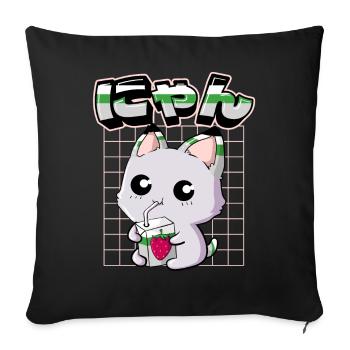 Demiromantic Pride Kawaii Cat Strawberry Milk - Sofa pillowcase 17,3'' x 17,3'' (45 x 45 cm) - black - Front