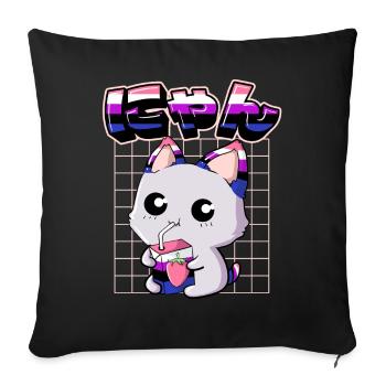Genderfluid Stolz Kawaii Cat Strawberry Milk - Sofa pillowcase 17,3'' x 17,3'' (45 x 45 cm) - black - Front