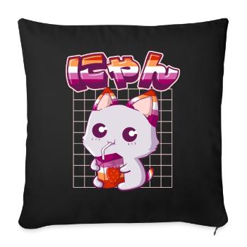 Lesbian Pride Gay Kawaii Cat Fraise - Housse de coussin décorative 45 x 45 cm - noir - Devant