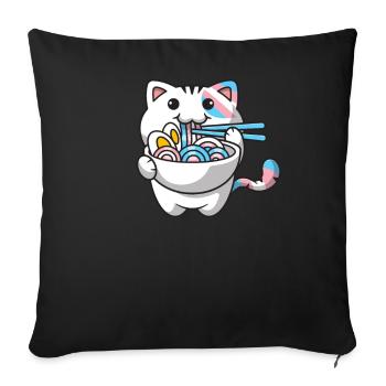 Transgender Pride Kawaii Cat Ramen Noodles Trans - Housse de coussin décorative 45 x 45 cm - noir - Devant