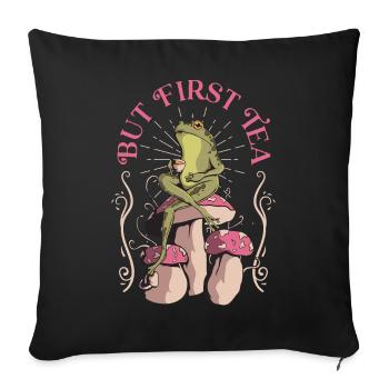 Cottagecore Aesthetic Frog Mushroom Tea Goblincor - Sofa pillowcase 17,3'' x 17,3'' (45 x 45 cm) - black - Front