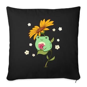 Bloomcore Esthétique Kawaii Grenouille Rose Tournesol - Housse de coussin décorative 45 x 45 cm - noir - Devant