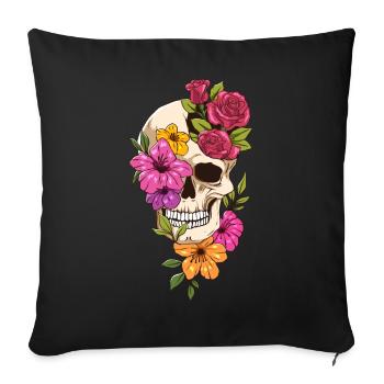 Bloomcore Esthétique Gothique Crâne Rose Fleur - Housse de coussin décorative 45 x 45 cm - noir - Devant