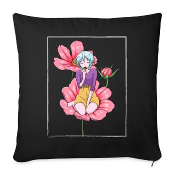 Bloomcore Esthétique Anime Filles Fleurs Cottage - Housse de coussin décorative 45 x 45 cm - noir - Devant