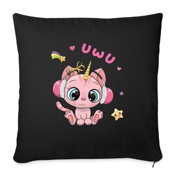 Uwu Cat Kawaii Cute Japan Anime - Sofa pillowcase 17,3'' x 17,3'' (45 x 45 cm) - black - Front