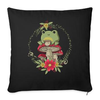 Cottagecore Esthétique Kawaii Frog Thé Champignon - Housse de coussin décorative 45 x 45 cm - noir - Devant