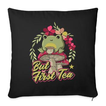 Cottagecore Aesthetic Frog Sipping Tea - Sofa pillowcase 17,3'' x 17,3'' (45 x 45 cm) - black - Front