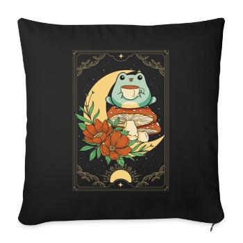Cottagecore Carte de Tarot Esthétique Grenouille Siroting Thé - Housse de coussin décorative 45 x 45 cm - noir - Devant