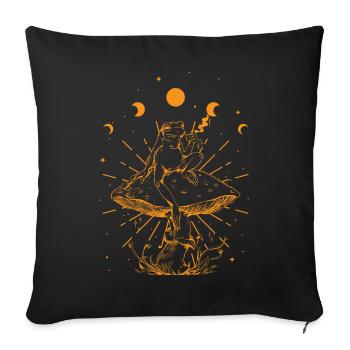 Cottagecore Esthétique Grenouille Sirotant Thé Champignon - Housse de coussin décorative 45 x 45 cm - noir - Devant