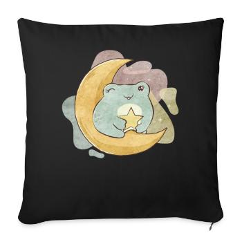 Bohemian Aesthetic Kawaii Frog Star Moon - Sofa pillowcase 17,3'' x 17,3'' (45 x 45 cm) - black - Front