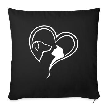 Animal Love Chien Chat Cœur Cadeau - Housse de coussin décorative 45 x 45 cm - noir - Devant