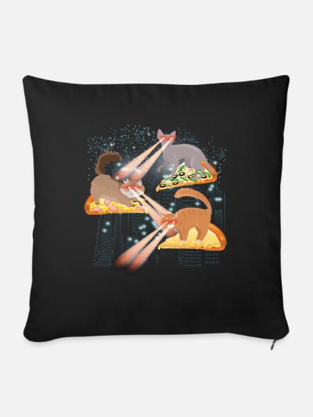 Laser Katzen Pizza Kitties Katze Weltall - Sofakissenbezug 45 x 45 cm - Schwarz