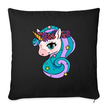 Cute Unicorn Motif Enfants Fille - Housse de coussin décorative 45 x 45 cm - noir - Devant