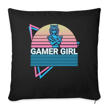 Gamer Girl Rétro - Housse de coussin décorative 45 x 45 cm - noir - Devant
