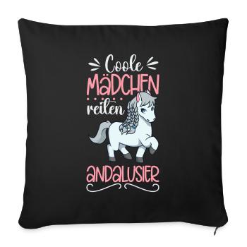 Coole Mädchen reiten Andalusier - Sofakissenbezug 45 x 45 cm - Schwarz - Vorne