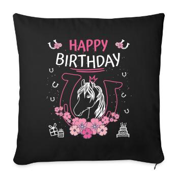 Horses Birthday - Girls Ride Horseshoes - Sofa pillowcase 17,3'' x 17,3'' (45 x 45 cm) - black - Front