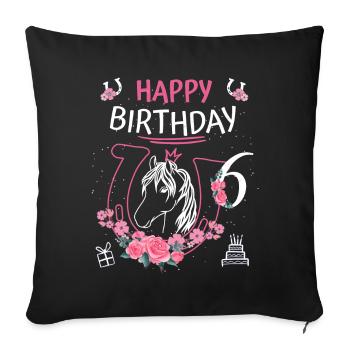 Horse Birthday - Girls Ride Horseshoe 6 - Sofa pillowcase 17,3'' x 17,3'' (45 x 45 cm) - black - Front