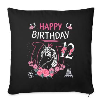 Horse Birthday - Girls Ride Horseshoes 12 - Sofa pillowcase 17,3'' x 17,3'' (45 x 45 cm) - black - Front
