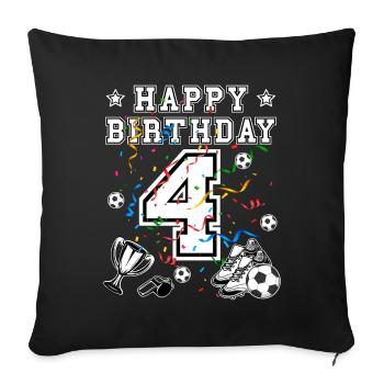 Football Anniversaire 4 ans Maillot de football Football - Housse de coussin décorative 45 x 45 cm - noir - Devant