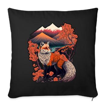 Fox Japan Fleur de cerisier Rétro Japonais - Housse de coussin décorative 45 x 45 cm - noir - Devant